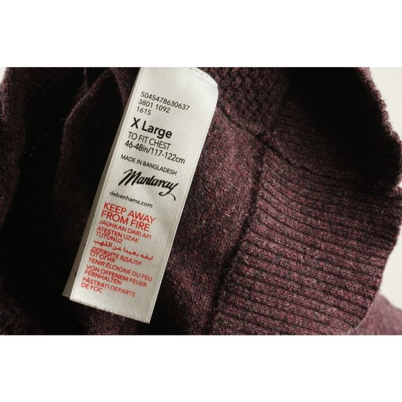 Mantaray Men's XL Burgundy Melange Cotton Open Knit Ribbed V-Neck Jumper Sweater - Picture 5 of 8
